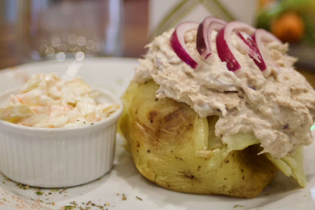 Baked Potato with Tuna, Red Onion & Mayonnaise