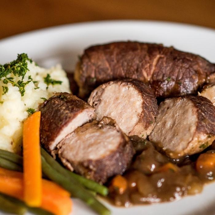 Beef Olives, Potatoes & Seasonal Vegetables