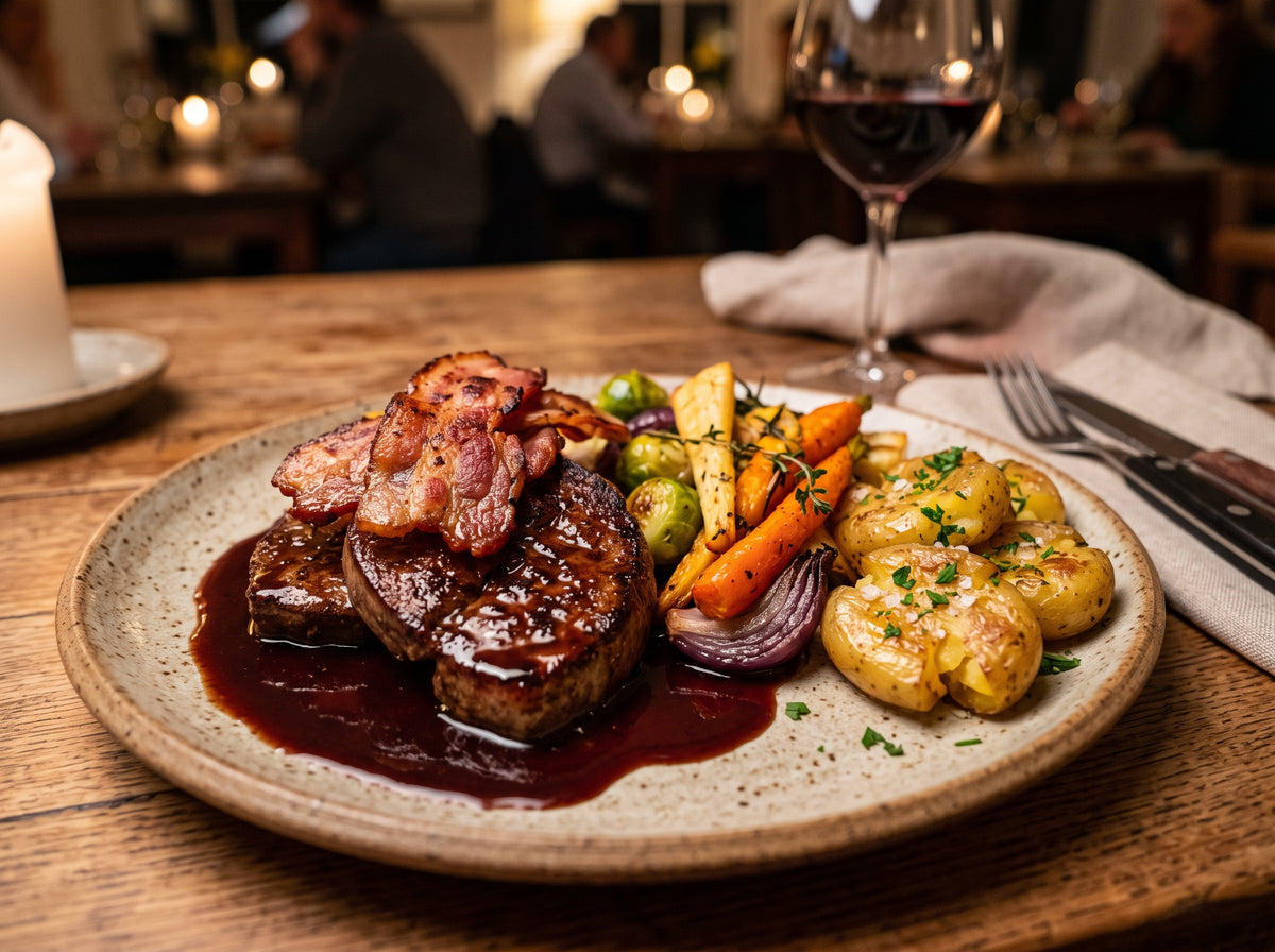Pan Fried Liver & Bacon in à Red Wine Jus