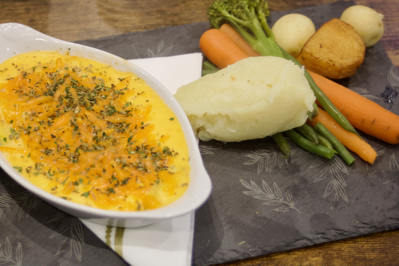 Smoked Haddock Mornay with Potatoes and Veg